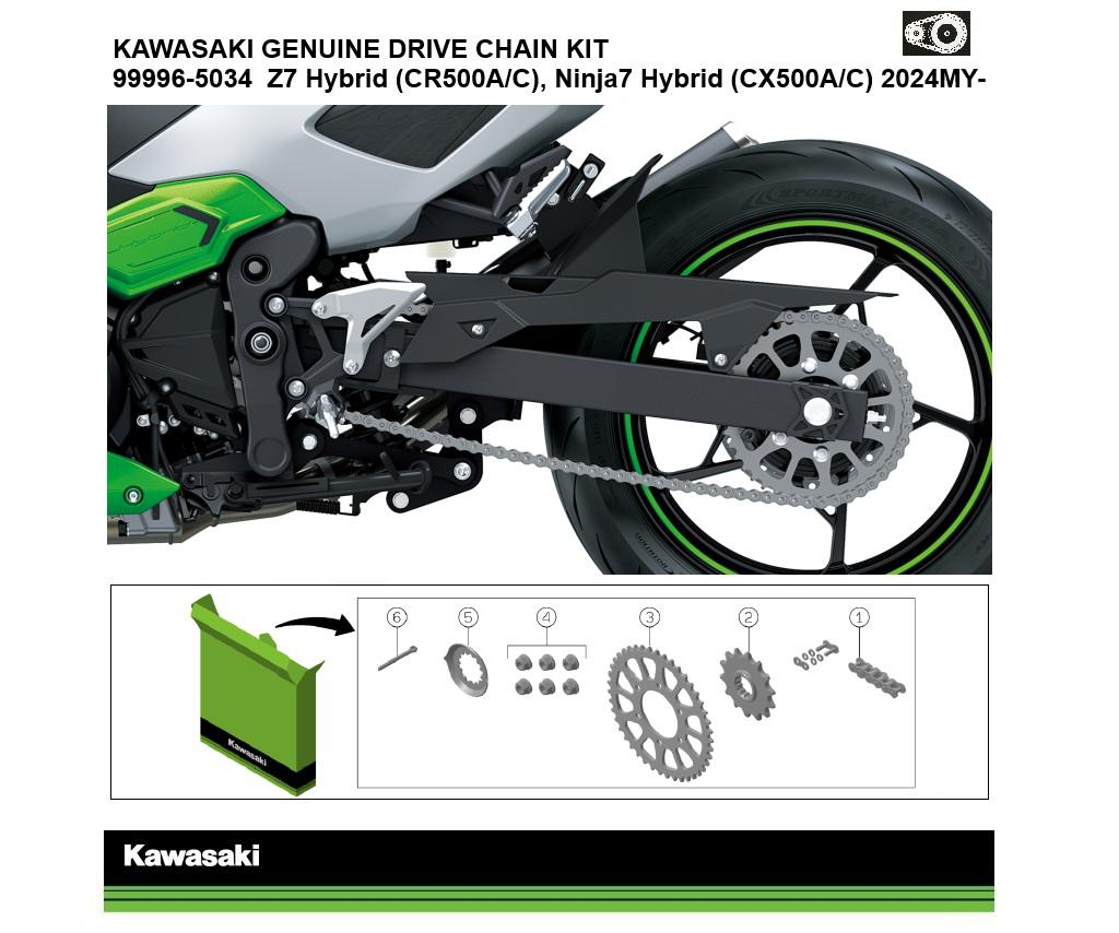 Genuine Ketting- en Tandwielset Ninja 7 & Z7 Hybrid (CX500A/C/CR500A/C)